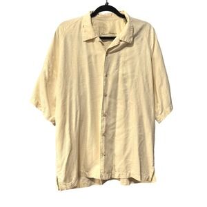 Tommy Bahama Mens Large Cream 100% Silk Tropical Jacquard Short Sleeve Shirt